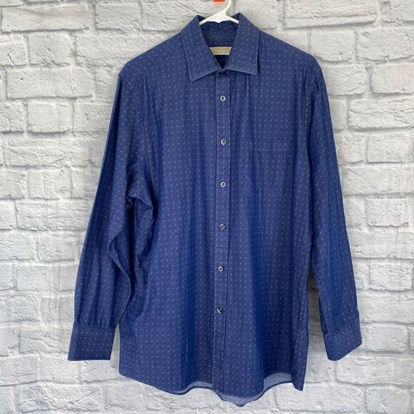 Michael Michael Kors button down men’s blue print Longsleeve dress shirt size 16 - Picture 2 of 11